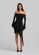 Off-the-shoulder, asymmetric mini dress in chenille lace