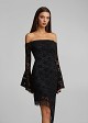 Off-the-shoulder, asymmetric mini dress in chenille lace