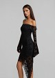 Off-the-shoulder, asymmetric mini dress in chenille lace