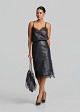 Faux-leather midi pencil skirt with lace