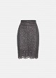 Mini pencil skirt with sequins and lace trim