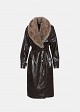 Long vinyl-look coat with a faux fur collar