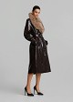 Long vinyl-look coat with a faux fur collar