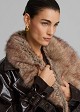 Long vinyl-look coat with a faux fur collar