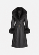 Long leather-look coat with faux fur details