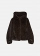Short leopard-print faux fur jacket with a hood