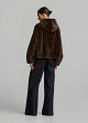 Short leopard-print faux fur jacket with a hood