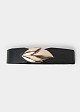 Wide belt with metal buckle in a leaf design