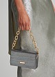 Metallic clutch box bag with chain