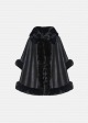Leather-look cape with faux fur trim