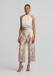 Halter neck top in satin look and contrast print