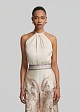 Halter neck top in satin look and contrast print