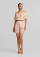 Off-shoulder printed top with ruffles in linen look