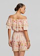 Off-shoulder printed top with ruffles in linen look