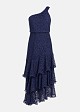 One-shoulder maxi lace dress with layered ruffles