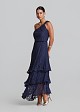 One-shoulder maxi lace dress with layered ruffles