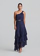 One-shoulder maxi lace dress with layered ruffles