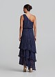 One-shoulder maxi lace dress with layered ruffles