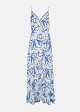 Rochie lungă cu print porcelain și volane