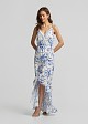 Rochie lungă cu print porcelain și volane