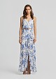 Rochie lungă cu print porcelain și volane