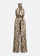 Printed halter-neck jumpsuit with a metallic detail
