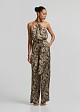 Printed halter-neck jumpsuit with a metallic detail