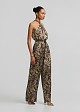 Printed halter-neck jumpsuit with a metallic detail