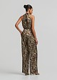 Printed halter-neck jumpsuit with a metallic detail