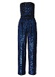 Velvet sequins strapless jumpsuit in royal blue