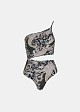 One shoulder black printed swimsuit