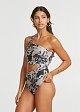 One shoulder black printed swimsuit