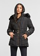 Mid length jacket puffer with faux fur hood