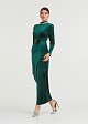 Maxi dress in velvet look with a slit in the middle