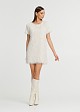 Mini sort-sleeved hairy tassel dress