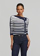 Knitted striped top with sailor collar