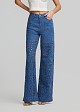 High-waist denim pants in broderie lace