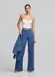 High-waist denim pants in broderie lace