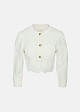 White denim cropped jacket with lace detailing