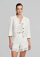 White denim cropped jacket with lace detailing