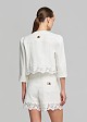 White denim cropped jacket with lace detailing