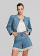 Cropped denim jacket with decorative lace trim