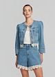 Cropped denim jacket with decorative lace trim