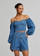 Denim shorts with pleats
