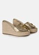 Metallic open-toe raffia mules