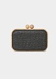 Clutch raffia bag in wooden frame