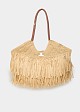 Large raffia bag with fringes