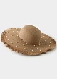 Straw wide-brim hat with pearls