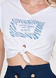 Cropped t-shirt with statement from rhinestones