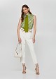 Sleeveless printed blouse in satin look with tie